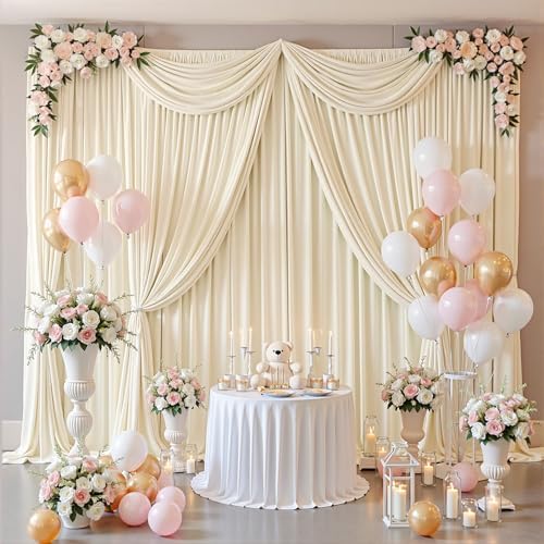 30x8ft Champagne Backdrop Curtain for Parties Wrinkle Free Fabric Backdrop Curtain Wedding Photo Backdrop Drapes for Birthday Party Baby Shower Bridal Shower Photography Back Drop 6 Panels 5x8FT - Image 3