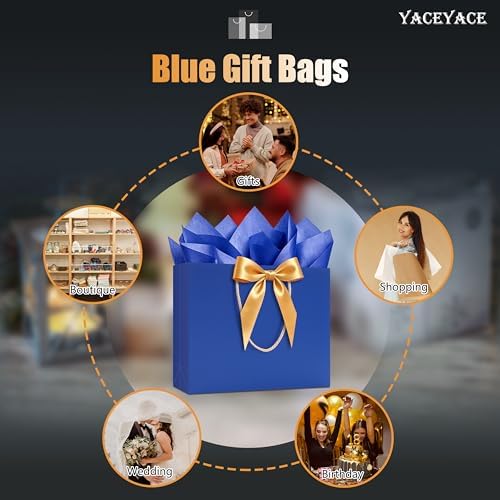 YACEYACE Blue Gift Bags with Bow 20Pack of Blue Gift Bag with Tissue Paper - Image 7