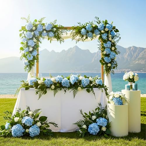 Auihiay 64pcs Blue Hydrangea Artificial Flowers, Artificial Hydrangea Flowers with Stems, Faux Hydrangea Flowers for Wedding Centerpieces, Baby Shower, Birthday Party Decoration - Image 7