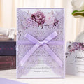 Purple Wedding Invitation Cards 50pcs Blank Inner Sheets Pre-tied Ribbons by AdasBridal
