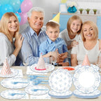 200Pcs Blue Bow Baby Shower Party Decorations Bowknot Birthday Tableware Dinnerware Set Scalloped Paper Disposable Plates Napkins for Baby Shower Bachelorette Engagement Party Supplies Serves 50 Guest - Image 5