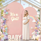 Dusty Pink Arch Backdrop Cover 7.2FT 6FT Wedding Arch Covers Spandex Fitted Fabric Backdrop Curtains Double-Layer Wrinkle Free Arch Covers Stretchy Backdrop for Party Baby Shower Birthday Decoration - Image 2