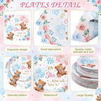 LemonRoad 452 Pcs Bear Gender Reveal Party Decoration for 50, He or She Gender Reveal Paper Plates Napkins Cups Tablecloth Cutlery Straws Pink Blue Disposable Tableware for What Will Baby Be Supplies - Image 2
