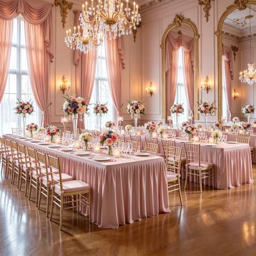 Dusty Rose Tablecloth Rectangle Tables 8FT, Polyester Wrinkle Free Stretch Table Cloth 6ft Fitted Table Cover with Pleated Ruffle Skirt for Weddings Birthday Banquet Baby Shower - Image 5