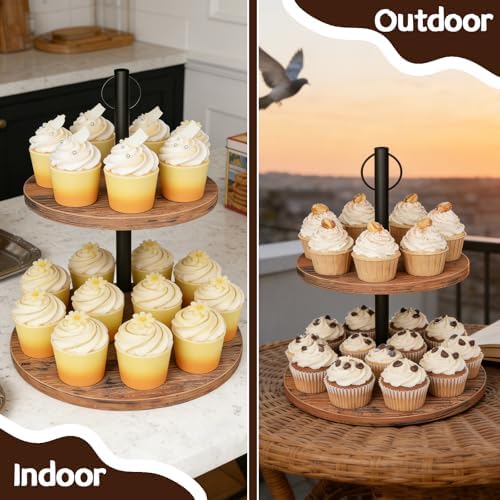 Cupcake Stand, 2 Pack Rustic Wood 2 Tier Cake Stand, Cupcake Tower - Image 4