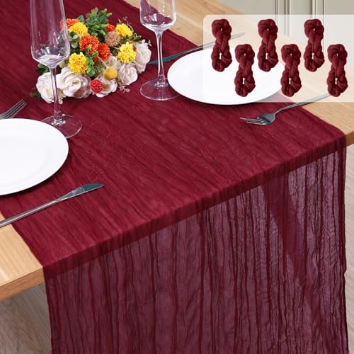 6 Pack Cheesecloth Table Runner 10Ft Christmas Gauze Boho Table Runners for Wedding Decor Bridal Shower Decorations Baby Shower Party(35" x 120") by Home