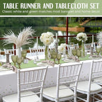 Tudomro 16 Pack White and Sage Green Plastic Tablecloths Satin Runner Set - Image 5