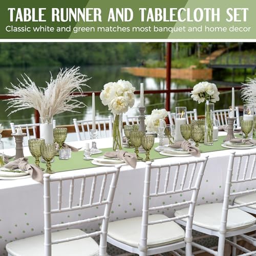 Tudomro 16 Pack White and Sage Green Plastic Tablecloths Satin Runner Set - Image 5