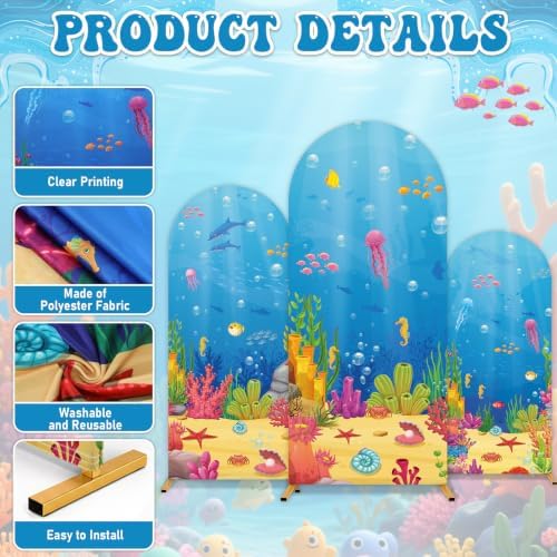 3Pcs Under the Sea Arch Backdrop Covers Ocean Animal Party Decorations - Image 3