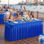 Royal Blue Table Cloth for 6 Foot Rectangle Tables Fitted Stretch Spandex Table Cover with Skirt 6ft Baby Shower Birthday Party Banquet Ruffle Tablecloth Wedding Table Cloths Desk Skirt - Image 2