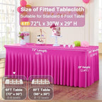 6 Pack Hot Pink Spandex Tablecloth for 6 Foot Rectangle Tables, Wrinkle Free Fitted Table Cloth Cover 6ft Fuchsia Stretchy Tablecloths with Skirt for Parties Weddings Birthday Banquet Baby Shower - Image 4