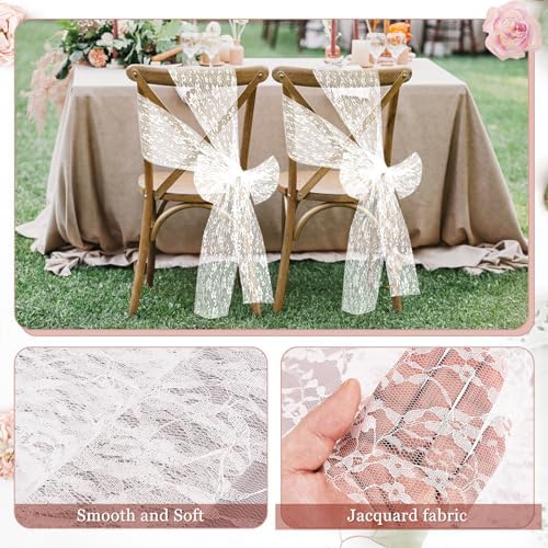 VitalCozy 50 Pack White Lace Vintage Chair Sashes with Bows Wedding Decoor - Image 3