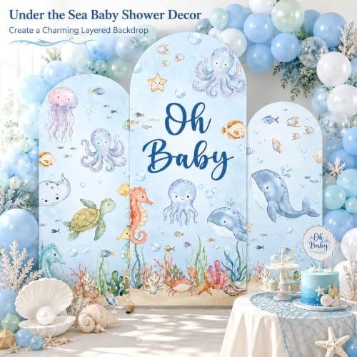 3PCS Under The Sea Baby Shower Arch Backdrop Cover Ocean Party Decorations - Image 5