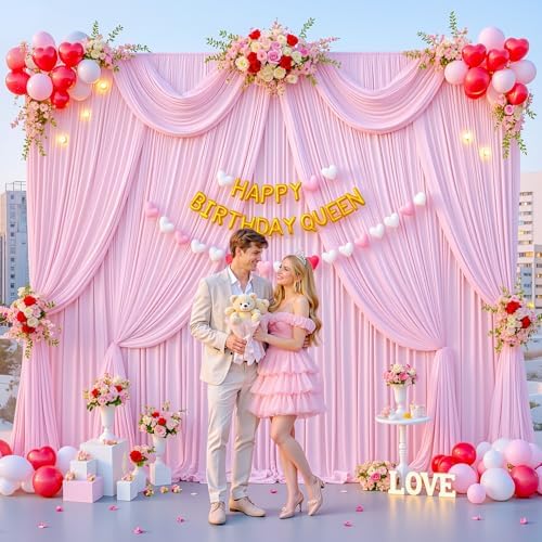 30x10ft Pink Backdrop Curtains for Parties Baby Shower Photo Wrinkle Free Pink Polyester Drapes Backdrop for Girls Birthday Party Gender Reveal Photoshoot Photography Background 6 Panels 5x10FT - Image 4