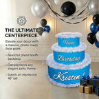 Anderson's Blue & White Personalized Pop-Out Birthday Cake, Life-Size Faux Cake with Script Font, Custom Name, Surprise Reveal Prop for Milestone Parties, Photo Ops, Store or Business Events - Image 4