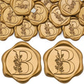 SWANGSA 200 Pack Letter B Wax Seal Stickers, Antique Gold Botanical Leaves Initial Alphabet Self-Adhesive Wax Stickers for Wedding Party Invitation Envelope by SWANGSA