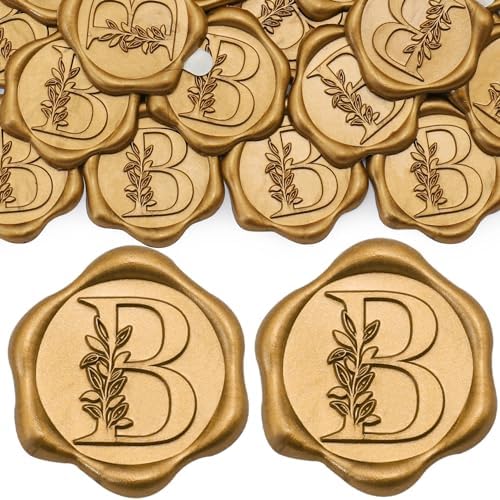 SWANGSA 200 Pack Letter B Wax Seal Stickers, Antique Gold Botanical Leaves Initial Alphabet Self-Adhesive Wax Stickers for Wedding Party Invitation Envelope by SWANGSA