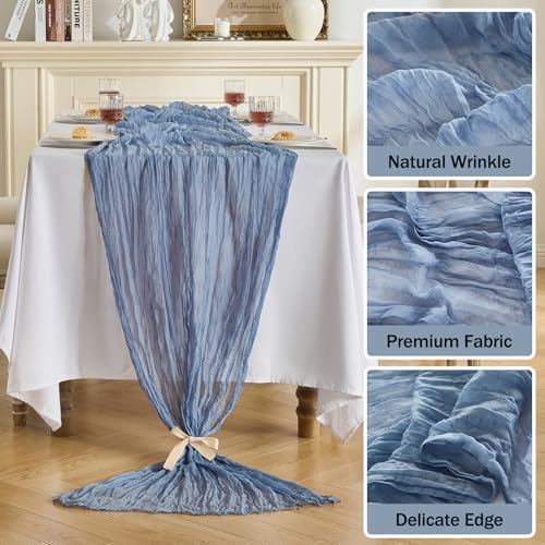 Fanami 6 Pack Cheesecloth Table Runner -10FT Dusty Blue Boho Gauze Cheese Cloth Table Runner 120 Inches Long Rustic Sheer Fabric Centerpieces for Wedding Birthday Party Bridal Baby Shower Decorations - Image 3