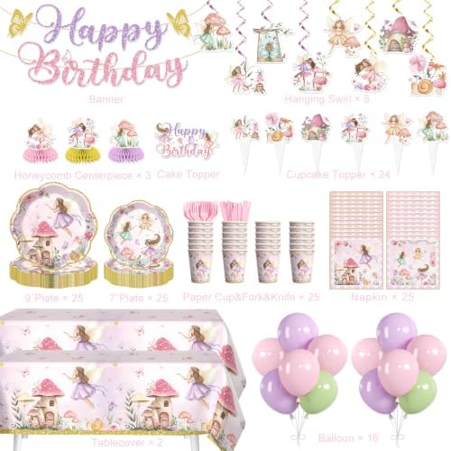 Xynic 213pcs Fairy Birthday Party Decorations for Girl, Serves 25 - Image 2