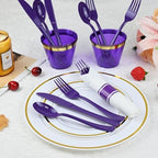 30 Pack Pre Rolled Purple Plastic Silverware with Napkins - Image 5