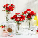 Zeyune 6 Sets Mason Jar Table Centerpiece with Artificial Peony Baby's Breath Flower Centerpieces Faux Flowers with Rope for Wedding Reception Engagement Bridal Shower Rustic Table Decor(Red) - Image 3