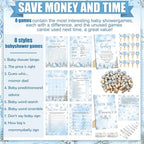 Funnymoom 426 Pcs Blue Snowflake Baby Shower Games Decor, 8 Set, 50 Guest - Image 4