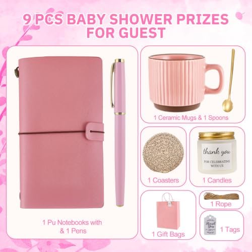 Baby Shower Prizes for Game Winners Baby Shower Games Prizes Ceramic Mugs with Metal Spoons Woven Coasters Notebooks Scented Candles Gift Bags Wedding Bridal Shower Favors for Guests (1, Pink) - Image 4
