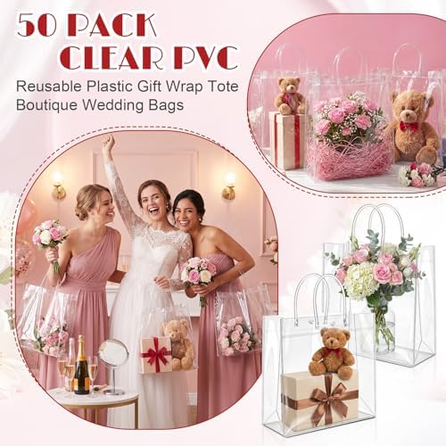 LEIFIDE 50 Pcs Plastic Clear Gift Bags with Handles,11.8 X 13.8 X 4.7 Inch - Image 5