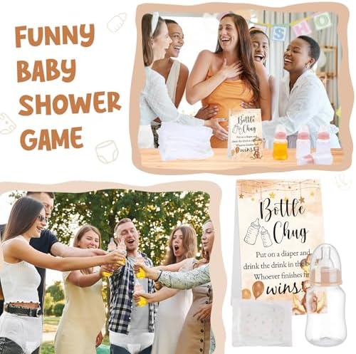 12 Set Bottle Chug Baby Shower Games Favors Funny Diaper Change Game Including Plastic Baby Bottles Chug Disposable Diapers Themed Sign for Gender Reveal Party Supplies (Brown,Bear) - Image 5