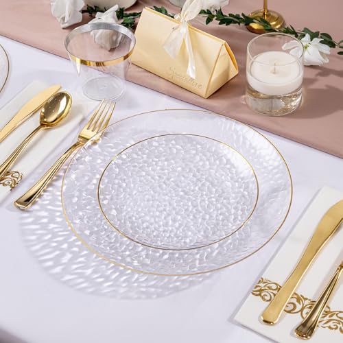 DaYammi 175PCS Clear Gold Plastic Dinnerware Set for 25 Guests - Image 3