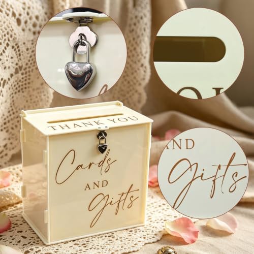 Acrylic Card Box with Lock & Slot, Warmy Cream Money Gift Card Box for Wedding Reception, Cash Envelope Box Ideal for Graduation Bridal Baby Shower Quinceanera & Baptism Party Supplies - Image 6