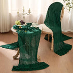 6 Pack Emerald Green Cheesecloth Table Runner Boho Christmas Decor - Image 6