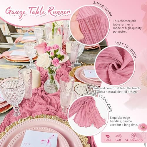 Showgeous 20 Pack Dusty Rose Cheesecloth Table Runner, 17 x 108 Inches - Image 3