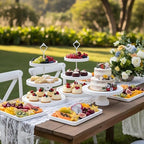 RattanView 7 Pcs Wooden Dessert Display Set 3 Tier Stands Trays, White - Image 5