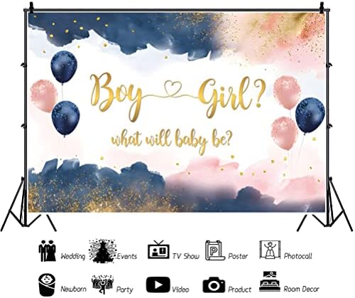 Navy Blue Blush Pink Gender Reveal Backdrop Boy or Girl What Will Baby Be Photography Backdrop Baby Shower He or She Pregnancy Reveal Surprise Party Decoration Banner Photo Background 20x10ft - Image 2
