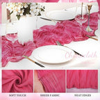 Hot Pink 12 Pack Cheesecloth Table Runner 10FT Boho Fabric Rustic Cheese Cloth Table Runner for Wedding 20 x 120 Inch Long Bridal Shower Baby Shower Gauze Sheer Birthday Party Table Decorations - Image 3