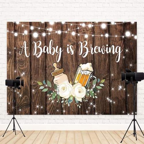 15x8ft Baby Shower Backdrop A Baby is Brewing Photography Background Feeding Bottle Beer Floral Rustic Wood Glitter Newborn Birthday Party Banner Decorations Gender Reveal Photo Booth Prop - Image 4