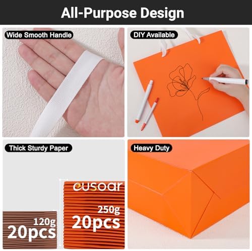 EUSOAR Large Gift Bags, 20pcs 12.5"x4.5"x11" Orange Kraft Paper Shopping Gift Wrapping Bags, Reusable Merchandise Retail Bag for Small Business Grocery Boutique Wedding Bridal Party Favor - Image 3