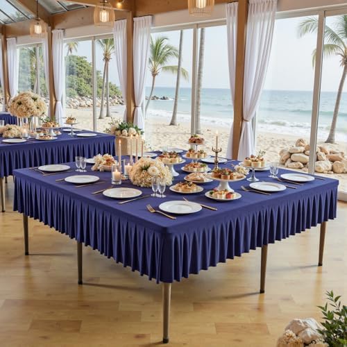 Wish Care Navy Blue Spandex Tablecloths for 60x60 Inch Square Tables, Stretch Fitted Table Clothes with Pleated Ruffle Skirt for 60” Table, Wrinkle Free and Elastic, for Party Kitchen Home Dining - Image 7