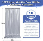 50ftx10ft Sequin Silver Backdrop Curtain Panels for Parties, Wrinkle Free Thick Glitter Sparking Photo Backdrop Drapes, 10 Panels 5x10ft Shimmer Back Drop Cloth for Wedding Birthday Photography - Image 6