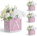 4PCS Baby Shower Centerpieces for Tables - 6 Inch Pink Wooden Boxes with 3D by Unknown