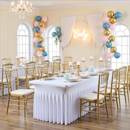 2 pk White Spandex Tablecloth 4ft with Ruffle Table Skirt, Wrinkle Free High Stretch Fitted Tablecloths for 6 Foot Rectangle Tables, Elastic Spandex Table Covers 6ft for Parties Weddings Banquet - Image 6