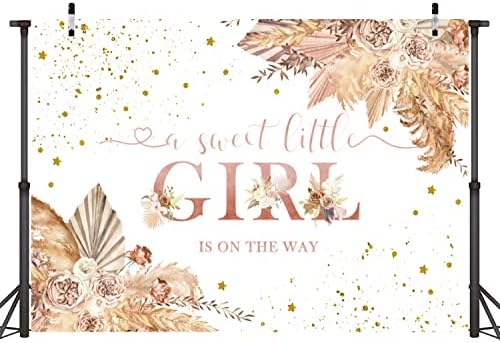 Sensfun Boho Baby Shower Backdrop Sweet Little Girl on The Way Boho Baby Shower Decorations Bohemian Pampas Floral Photography Background for Baby Girls Shower Party Banner Photo Booth Props 10x6.5ft - Image 3