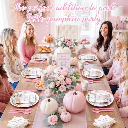 Pickmesh 400 Pcs Pink Pumpkin Baby Shower Plates and Napkins Set - Image 4