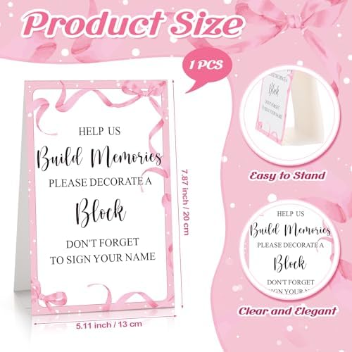 Wonderjune 147 Pcs Baby Shower Blocks Decorate Game Kit, Pink Ribbon - Image 2