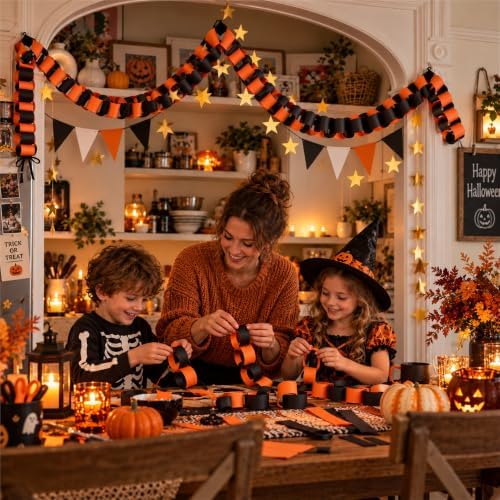 Chunky Halloween Paper Chain Garland Strip Orange Black 500 Sheets 3 x 8 in - Image 5
