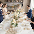 Rubtlamp 700Pcs Gold Plastic Dinnerware Set, Hammered Clear Gold Plates, Fancy Plastic Plates Include 100 Dinner Platos,100 Salad Platos,100 Cups,100 Pack Pre Rolled gold plastic Silverware - Image 5