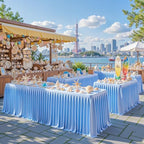 6 Packs Blue Satin Tablecloths Rectangle 6FT,Glitter Spandex Fitted Stretch Table Covers Wrinkle-Resistant Floor Length Shimmer Pleated Table Skirt for Wedding Parties Baby Shower Banquets - Image 7