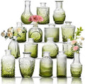 Glass Bud Vase Set of 16, Small Flower Vases, Glass Vases for Centerpieces, Vintage Home Table Decorations Bud Vases (16 Pcs, Green) by BJONKZ