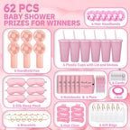 62Pcs Baby Shower Prizes for Guest Winners Handheld Fan Party Favor Set Thank You Gift with Plastic Tumbler,Notebooks,Hair Claw Gift Bags for Party Game Wedding Bridal Shower Favors (Pink, 6 Sets) - Image 2